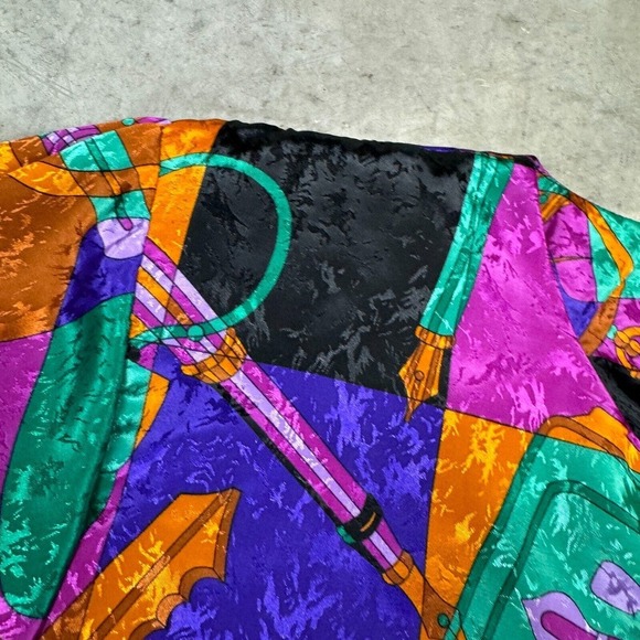 Vintage 80s Top Blouse Angela Marie For Chez Sz 14 Glam Pop Relaxed Button Up - Picture 7 of 7